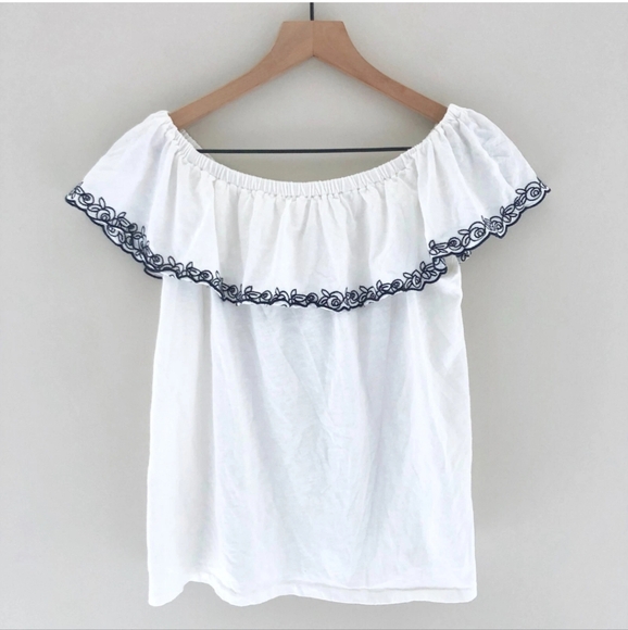 J. CREW On/Off Shoulder Embroidered Peasant Top M - Picture 3 of 10